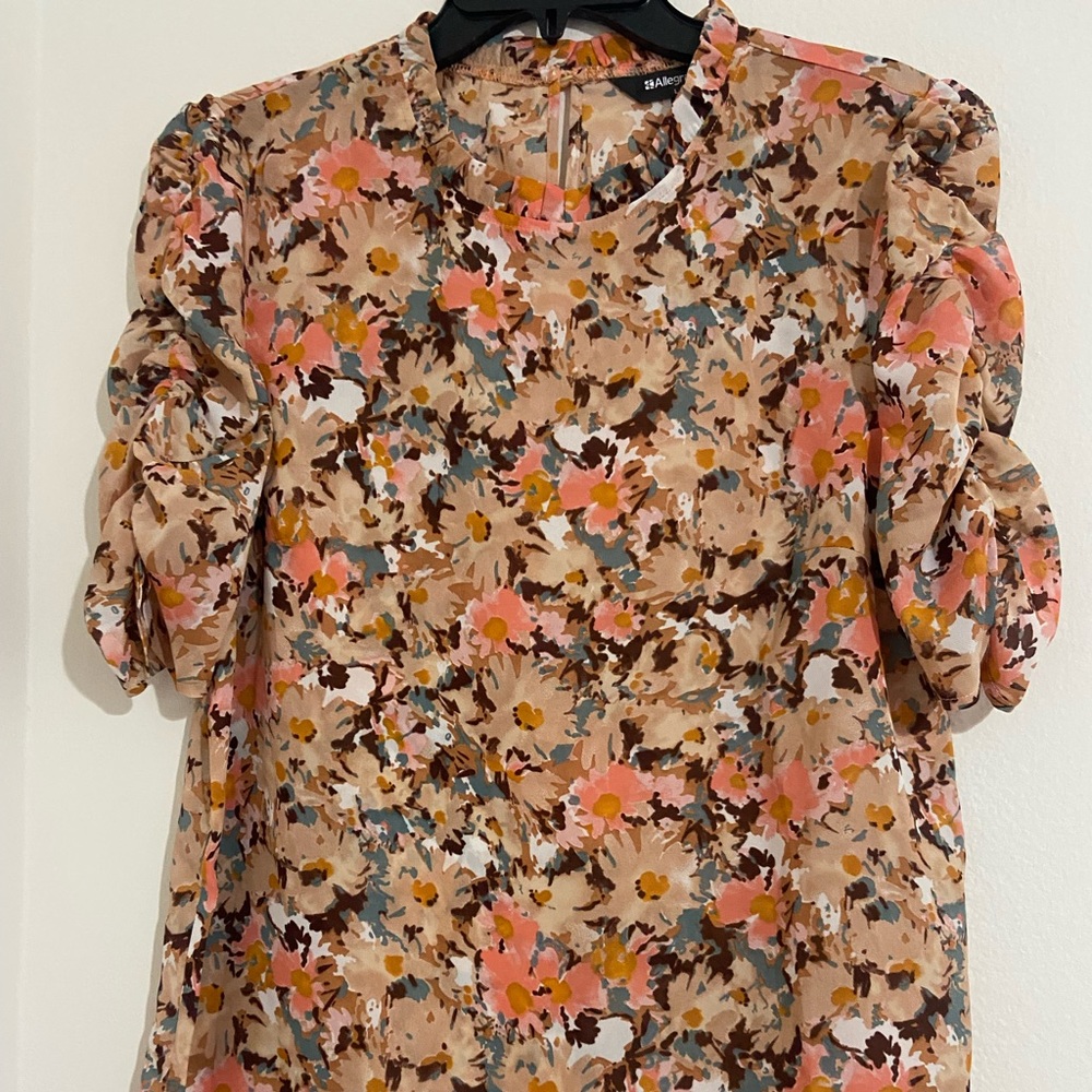 Allegra K Floral Blouse - Pink and Brown